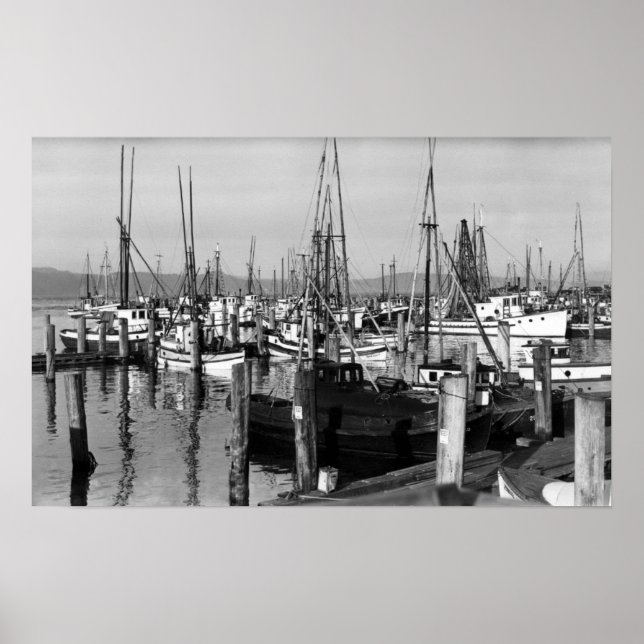 Astoria, Oregon Waterfront View of Fishing Fleet Poster (Framsidan)