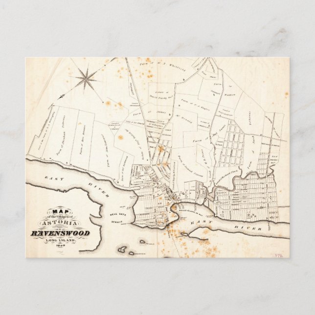 Astoria & Ravenswood, Long Island Karta (1840) Vykort (Framsida)