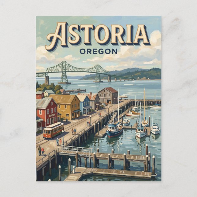 Astoria Riverfront Oregon Vykort (Framsida)