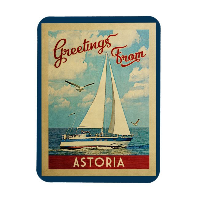 Astoria Sailboat Vintage resor Oregon Magnet (Vertikal)