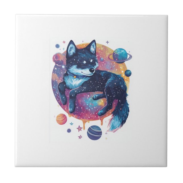 Astral Akita - Kosmisk Rymd Hund Kakelplatta (Framsidan)