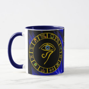 ASTRAL HORUS ÖGA,BLUE TALISMAN Guld Zodiac Chart Mugg
