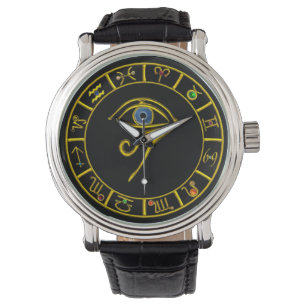 ASTRAL HORUS ÖGA/BLUE TALISMAN GULD ZODIACAL SIGNS ARMBANDSUR
