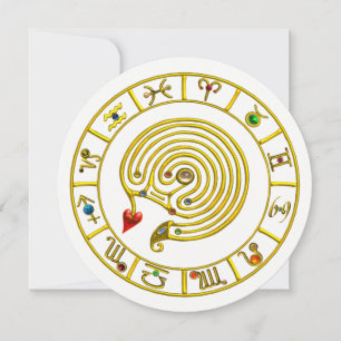 ASTRAL LABYRINT GULD ZODIAC KARTA Astrologi Inbjudningar