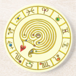 ASTRAL LABYRINT GULD ZODIAC KARTA Astrologi Underlägg Sandsten