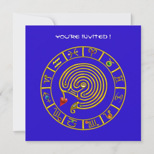 ASTRAL LABYRINTH, black-white, blue red Inbjudningar (Framsida)