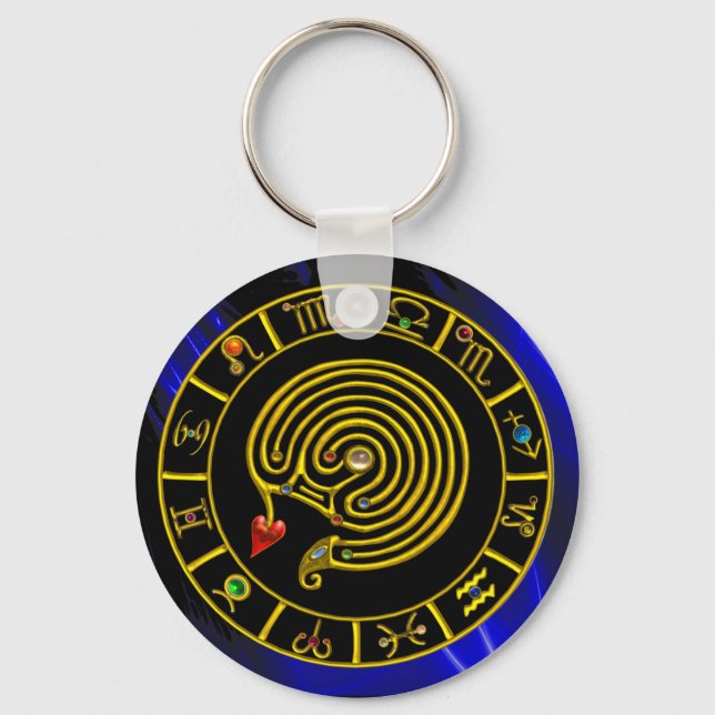 ASTRAL LABYRINTH GULD ZODIAC CHART Astrology Nyckelring (Framsida)