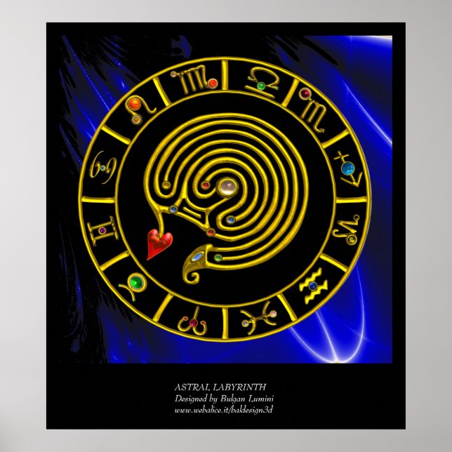 ASTRAL LABYRINTH GULD ZODIAC CHART Astrology Poster (Framsidan)