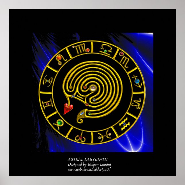 ASTRAL LABYRINTH GULD ZODIAC CHART Astrology Poster (Framsidan)