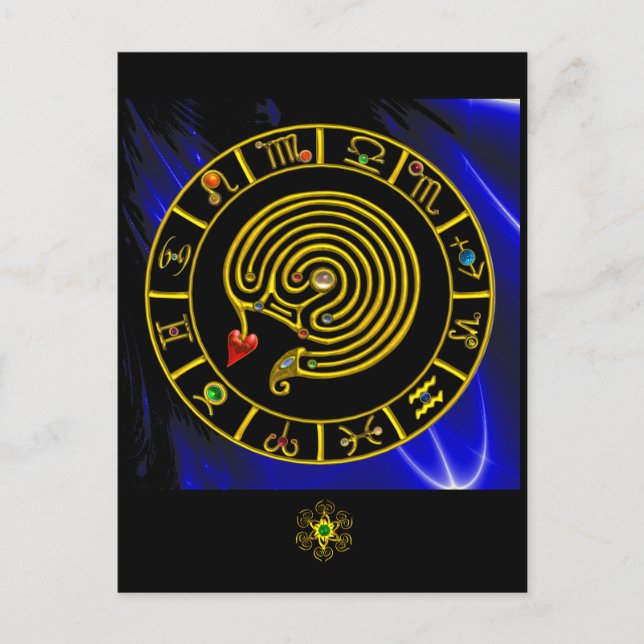 ASTRAL LABYRINTH GULD ZODIAC CHART Astrology Vykort (Framsida)