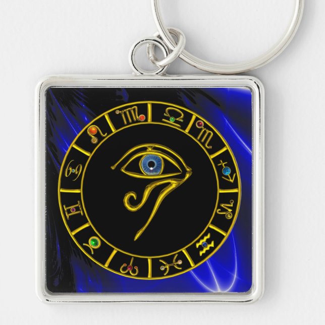 ASTRAL ÖGA / BLUE TALISMAN / Astrologidiagram Fyrkantig Silverfärgad Nyckelring (Framsidan)