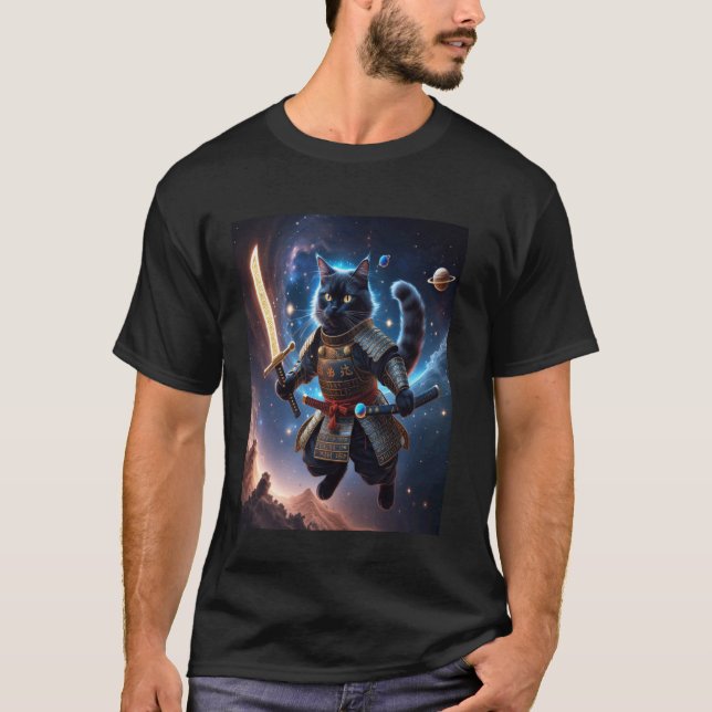 Astral Samuraj Katt Vaktare av de Celestiala Vågor T Shirt (Framsida)