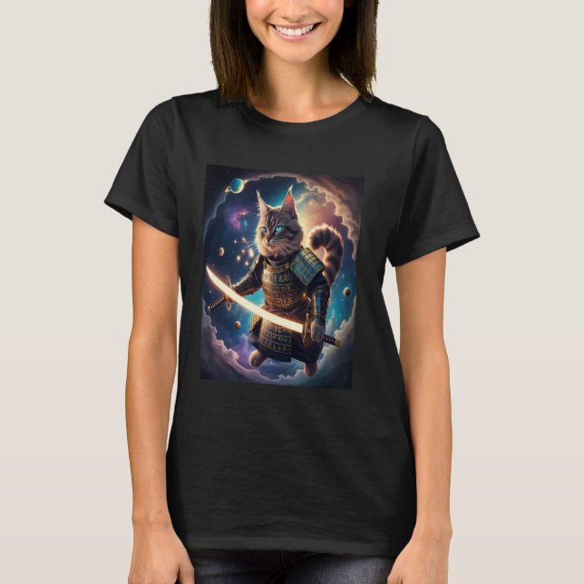 Astral Samuraj Katt Väktare av de Celestiala Vågor T Shirt (Framsida)