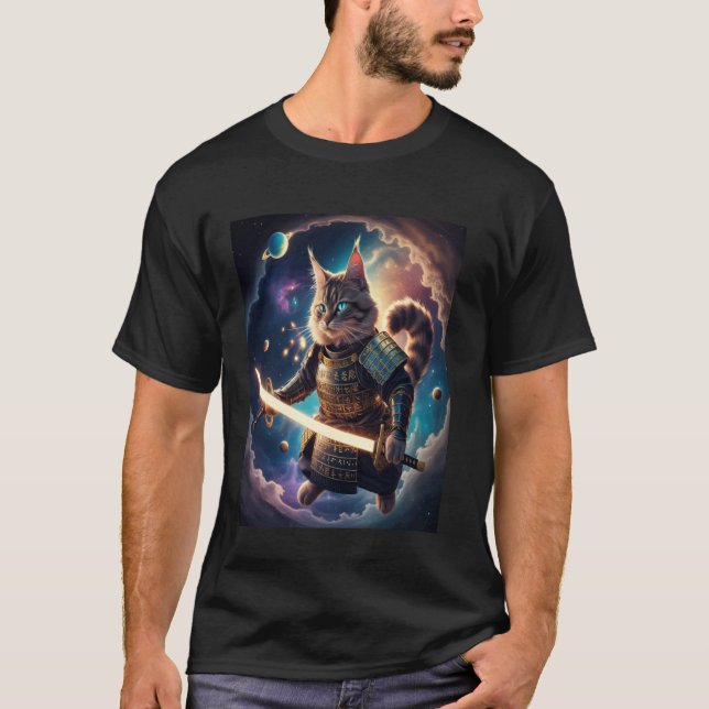 Astral Samuraj Katt Vaktare av de Celestiala Vågor T Shirt (Framsida)