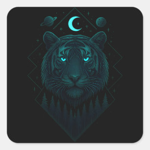 Astral Tiger - Cosmic Blaze Predator Fyrkantigt Klistermärke