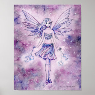 Astralina Lila Blå Älvkonst Fantasy Art Vattenfärg Poster