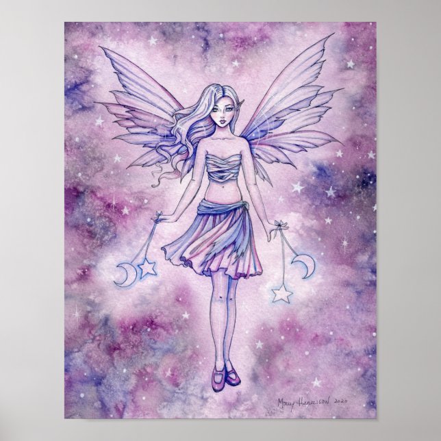 Astralina Lila Blå Älvkonst Fantasy Art Vattenfärg Poster (Framsidan)