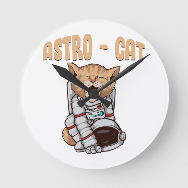 Astro Cat Rund Klocka (Framsida)