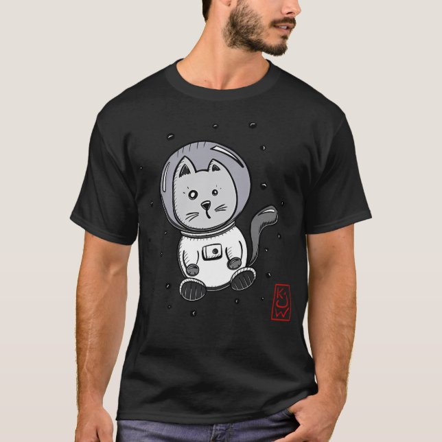 Astro Cat - Rymdkatt Flytande i rymden - Astronau T Shirt (Framsida)