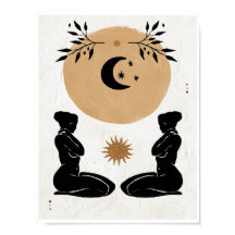 Astro Celestial Feminine Sol Måne Boho Konst