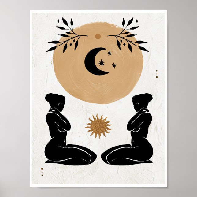 Astro Celestial Feminine Sol Måne Boho Konst Poster (Framsidan)