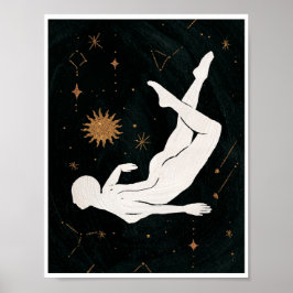 Astro Celestial Flytande Gudinnedesign Guld Sol Ko Poster