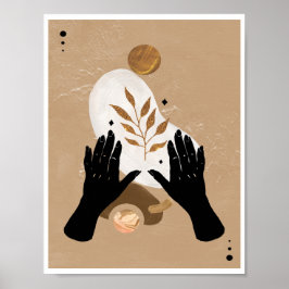 Astro Celestial Hands Guldblad Boho Konst Poster