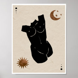 Astro Celestial Midja Sol Måne Boho Konst Poster