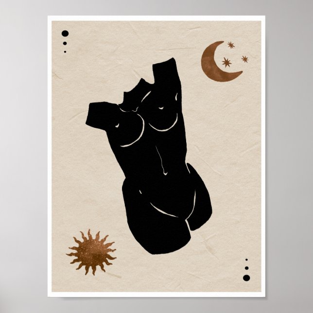 Astro Celestial Midja Sol Måne Boho Konst Poster (Framsidan)