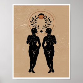 Astro Celestial Twin Goddess Lagerlöv Måne Konst Poster