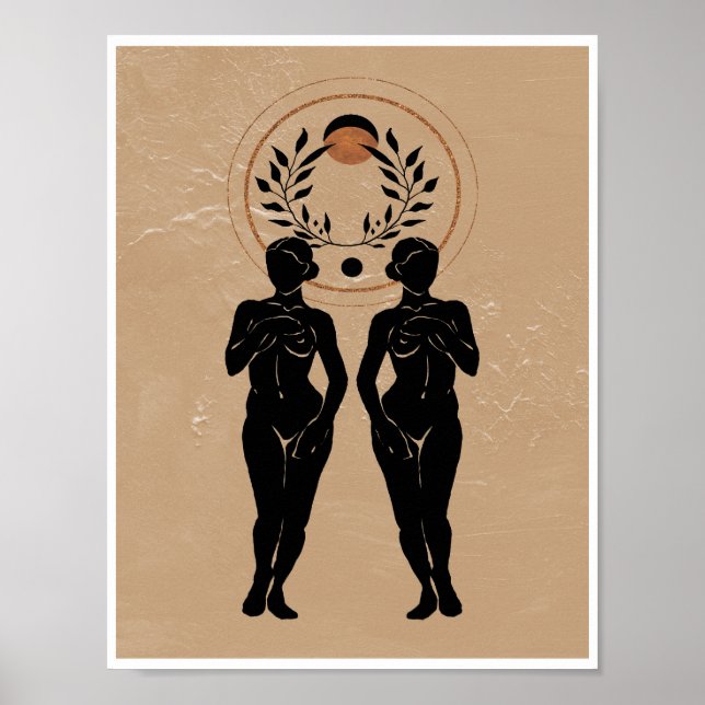 Astro Celestial Twin Goddess Lagerlöv Måne Konst Poster (Framsidan)