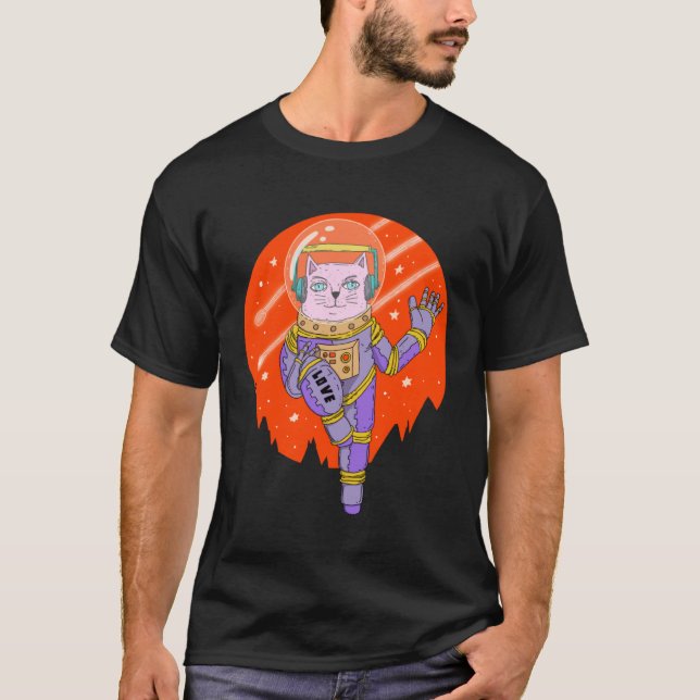 Astro Kosmisk Rymd Katt T Shirt (Framsida)