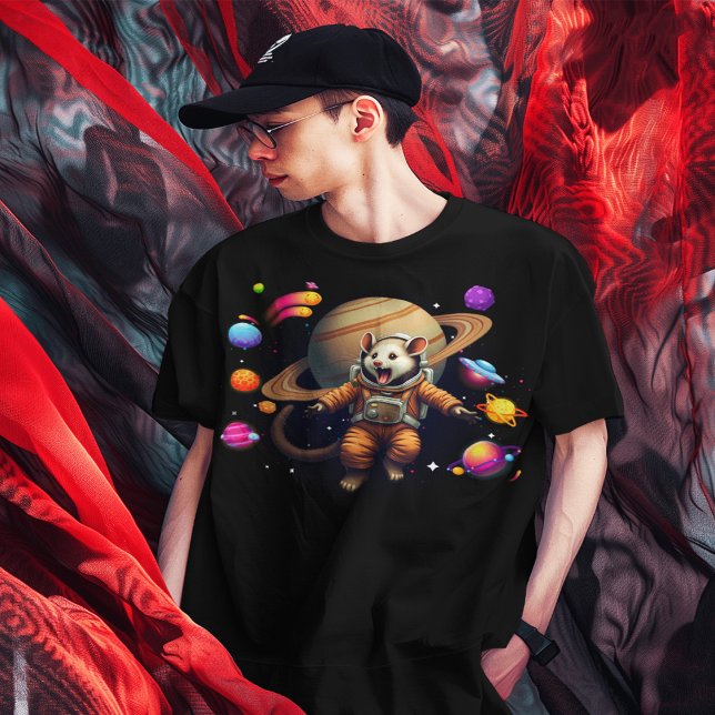 Astro-Possum: Den Förtjusande Opossum Rymdfararen  T Shirt (Opossum in Space, Astronaut Opossum, Cosmic Adventures, Alien Worlds, Extraterrestrial Friends, new)