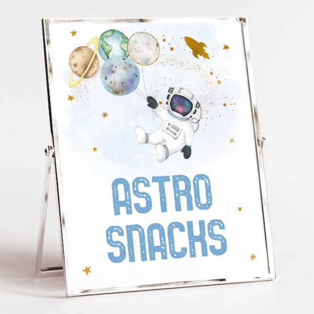 Astro Snacks Astronaut Blue Guld Space Birday Poster (Skapare uppladdad)