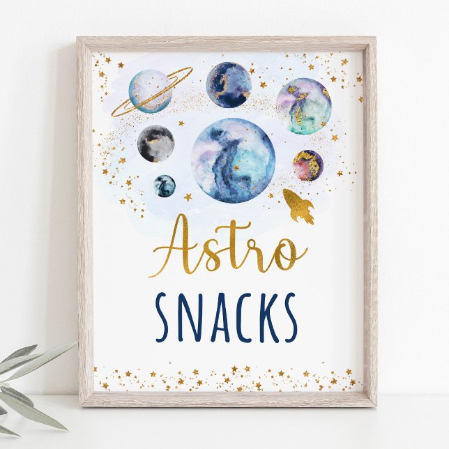 Astro Snacks Blue Guld Space Birday Sign Poster (Skapare uppladdad)