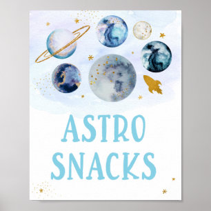 Astro Snacks Galaxy Blue Guld Space Birday Poster