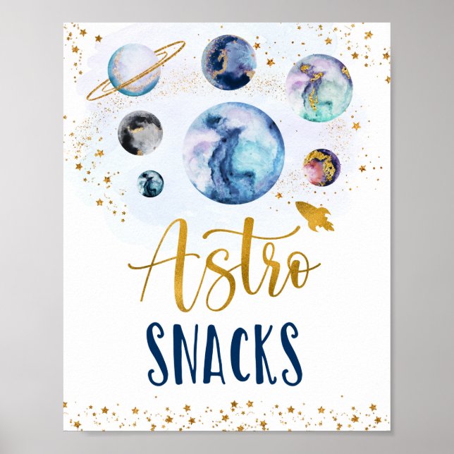 Astro Snacks Galaxy Blue Guld Space Birday Poster (Framsidan)