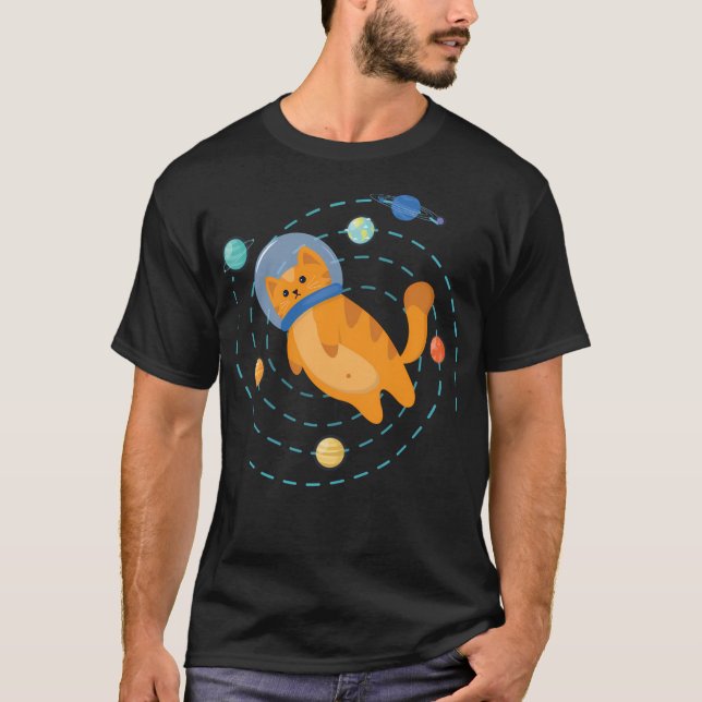 Astrocat - astronaut- katt med planeter t shirt (Framsida)