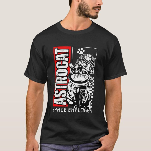 Astrokat, Rymdkat, Astronautkatt, Rolig katt,  T Shirt (Framsida)