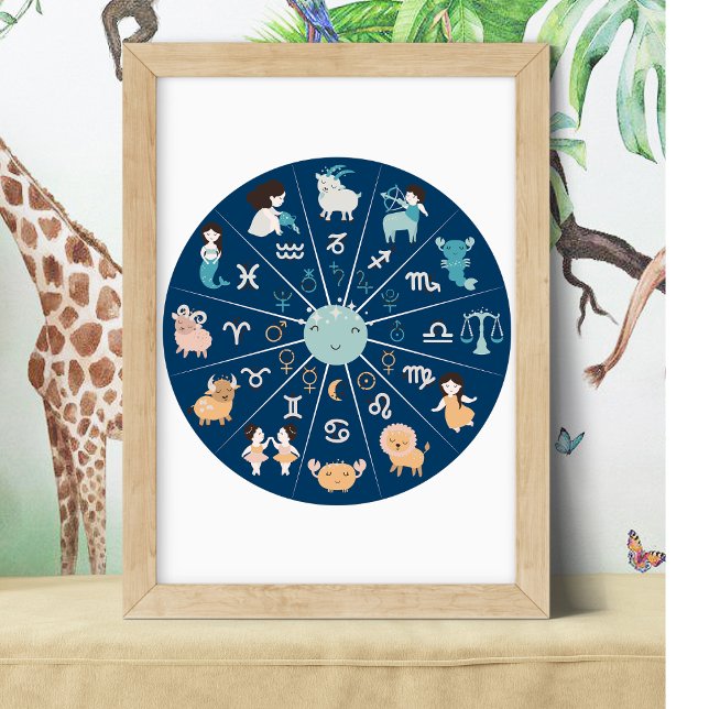 Astrologi för barn- Nursery Zodiac Wheel Blue Poster (Skapare uppladdad)