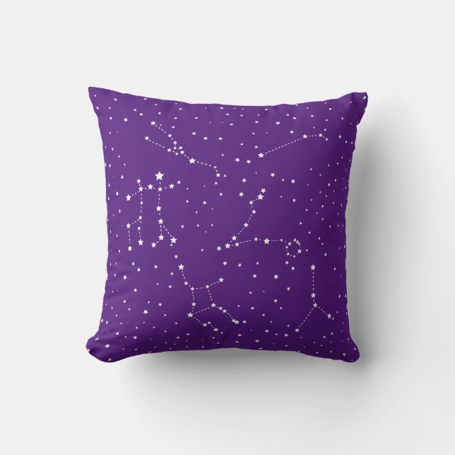 Astrologi Lila White Stars Night Constellation Kudde (Framsida)