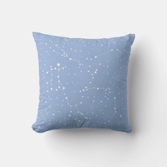 Astrologi Pastellblå Vita Stjärnor Konstellation Kudde (Framsida)
