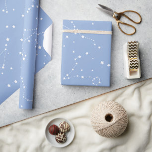Astrologi Pastellblå Vita Stjärnor Konstellation Presentpapper