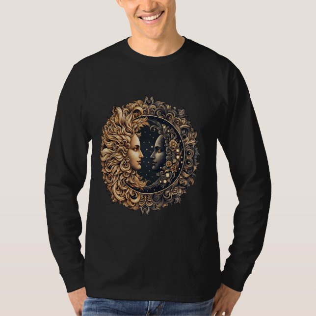 Astrologi Sol och Måne Aesthetic Boho Whimsical Ce T Shirt (Framsida)