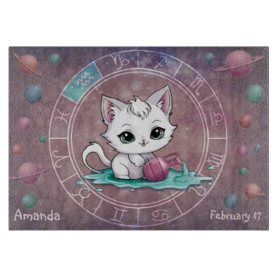 Astrological Aquarius Cute cat Zodiac Wheel Planet