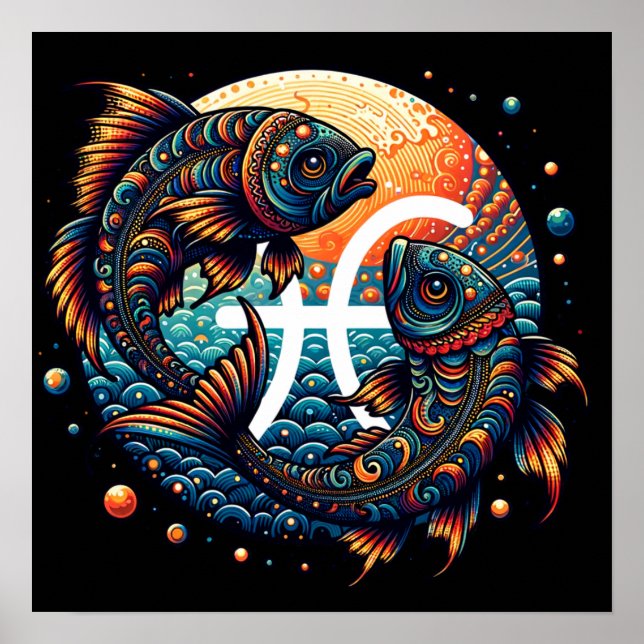 Astrological Horoscope Sign Pisces Zodiac Poster (Framsidan)