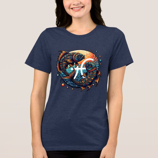 Astrological Horoscope Sign Pisces Zodiac T Shirt (Framsida)
