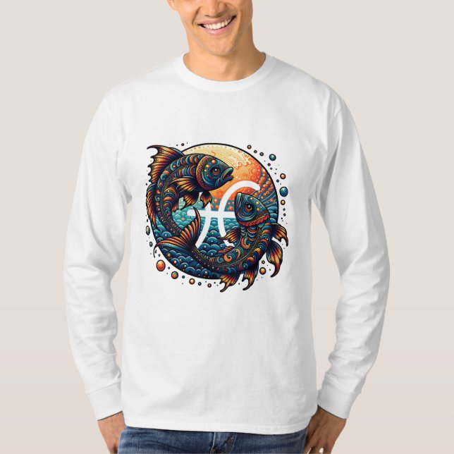 Astrological Horoscope Sign Pisces Zodiac T Shirt (Framsida)