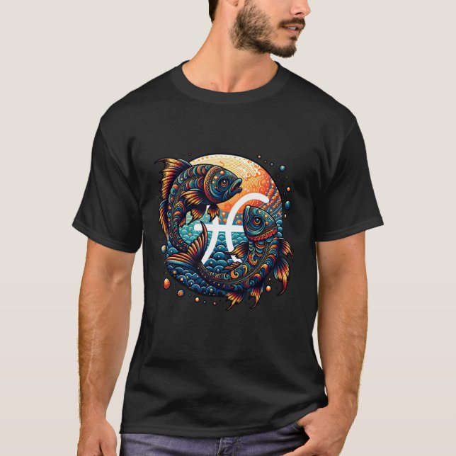 Astrological Horoscope Sign Pisces Zodiac T Shirt (Framsida)