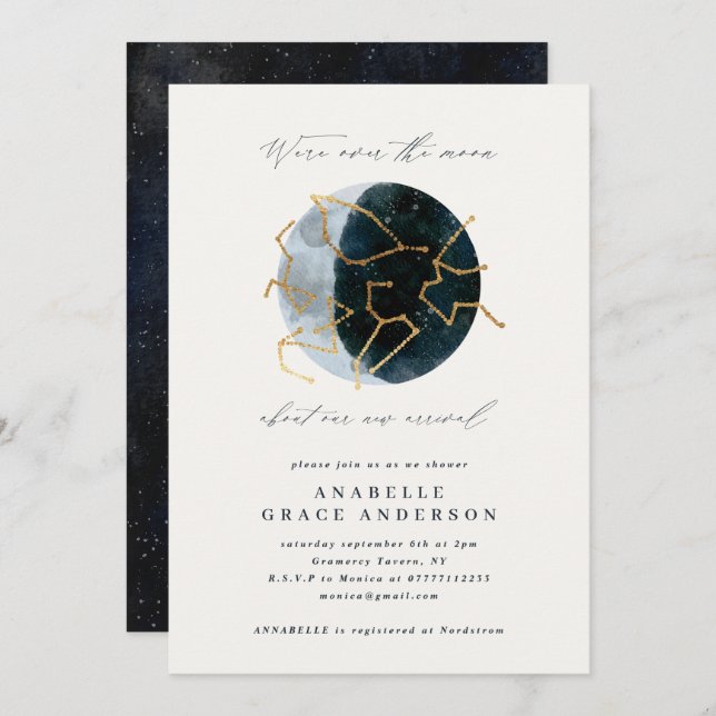 Astrologisk skript vattenfärg måne stjärna himmels (Fram/baksida)